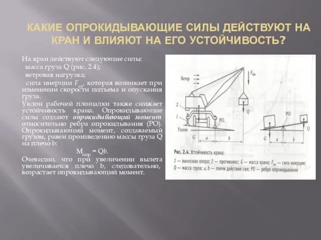 КАКИЕ ОПРОКИДЫВАЮЩИЕ СИЛЫ ДЕЙСТВУЮТ НА КРАН И ВЛИЯЮТ НА ЕГО