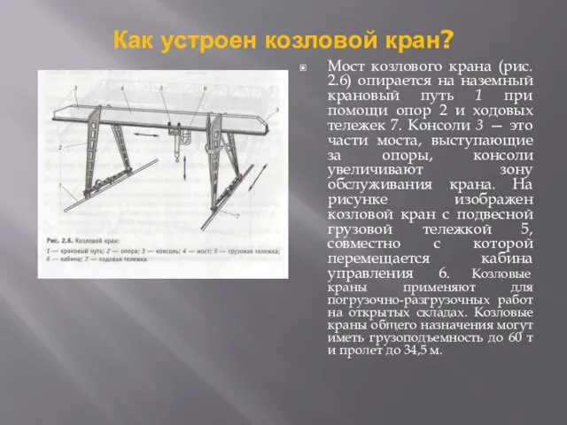 Как устроен козловой кран? Мост козлового крана (рис. 2.6) опирается