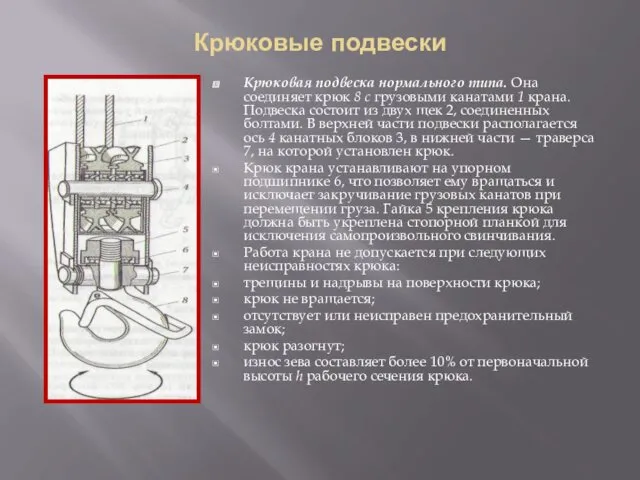 Крюковые подвески Крюковая подвеска нормального типа. Она соединяет крюк 8