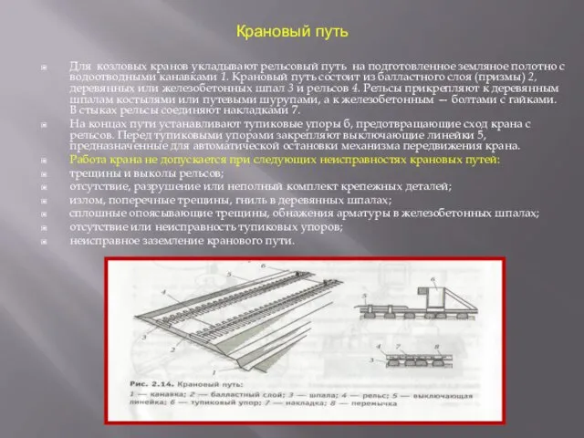 Крановый путь Для козловых кранов укладывают рельсовый путь на подготовленное