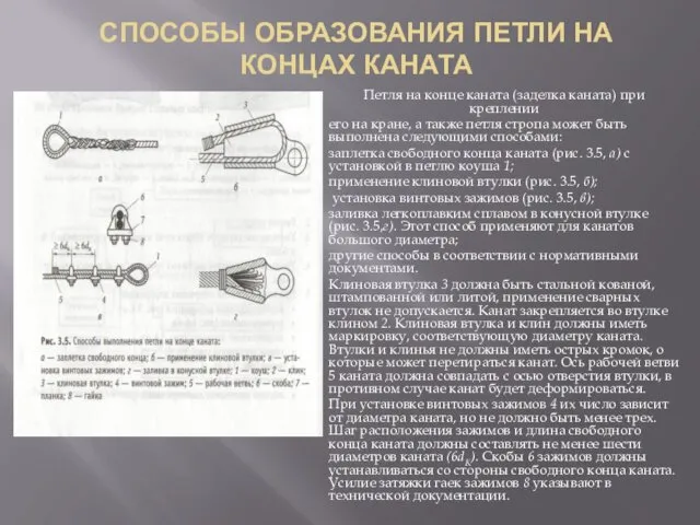 СПОСОБЫ ОБРАЗОВАНИЯ ПЕТЛИ НА КОНЦАХ КАНАТА Петля на конце каната