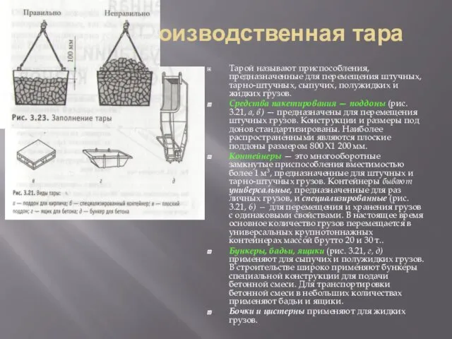 Производственная тара Тарой называют приспособления, предназначенные для перемещения штучных, тарно-штучных,