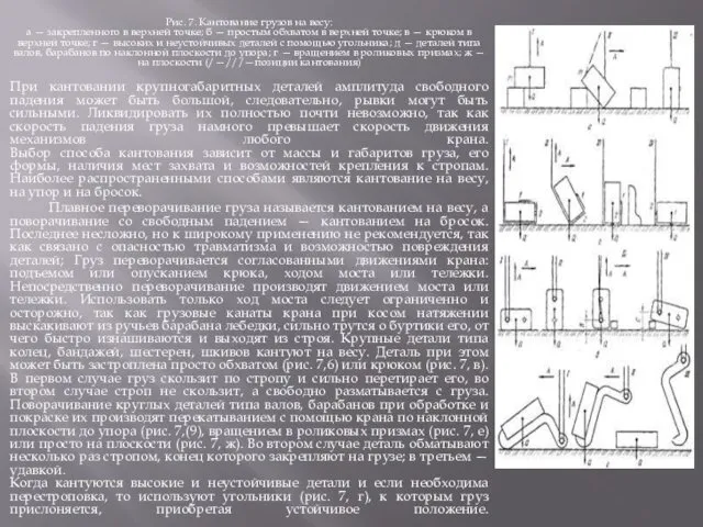 Рис. 7. Кантование грузов на весу: а — закрепленного в