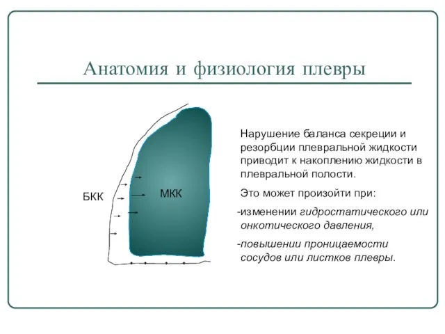 Анатомия и физиология плевры МКК БКК Нарушение баланса секреции и