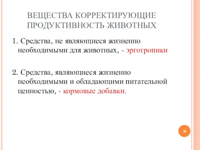 ВЕЩЕСТВА КОРРЕКТИРУЮЩИЕ ПРОДУКТИВНОСТЬ ЖИВОТНЫХ 1. Средства, не являющиеся жизненно необходимыми