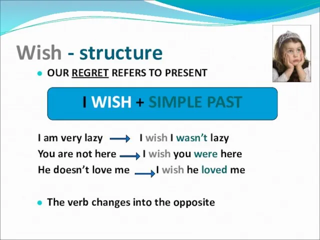 Wish - structure OUR REGRET REFERS TO PRESENT I am