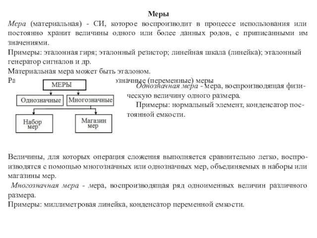 Меры Мера (материальная) - СИ, которое воспроизводит в процессе использования