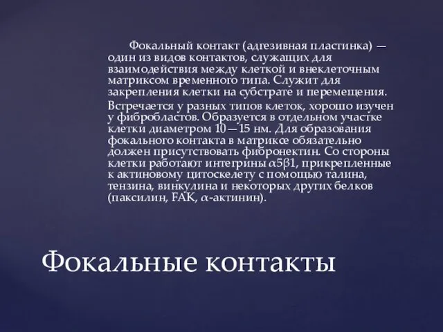 Фокальный контакт (адгезивная пластинка) — один из видов контактов, служащих для взаимодействия между