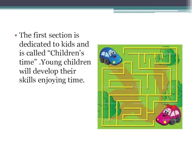 The first section is dedicated to kids and is called