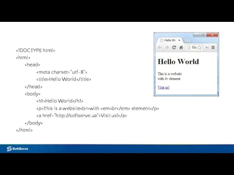 Hello World Hello World This is a website with br element Visit us!