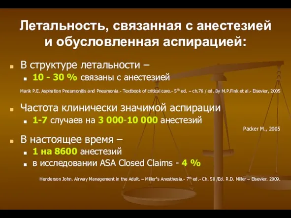 Летальность, связанная с анестезией и обусловленная аспирацией: В структуре летальности