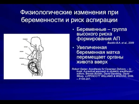 Физиологические изменения при беременности и риск аспирации Беременные – группа