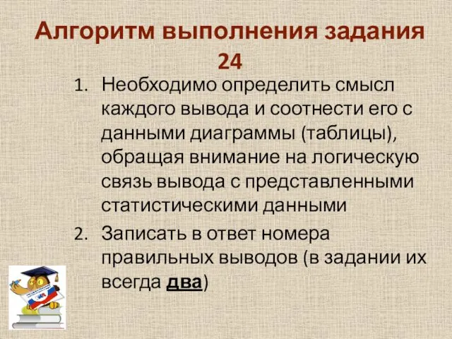 Алгоритм выполнения задания 24 Необходимо определить смысл каждого вывода и