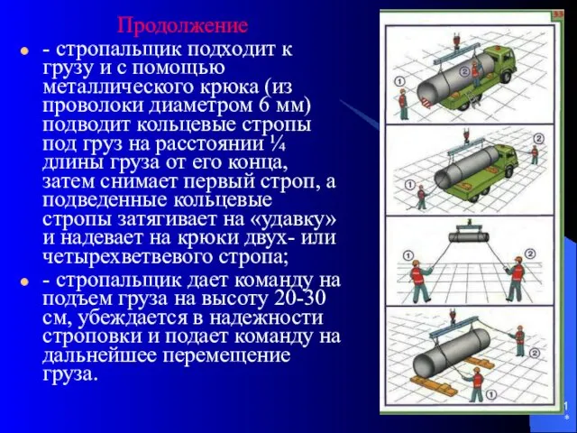 * Продолжение - стропальщик подходит к грузу и с помощью