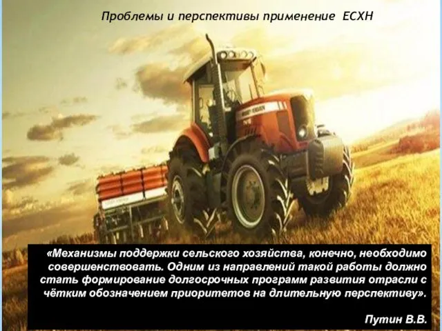 Проблемы и перспективы применение ЕСХН «Механизмы поддержки сельского хозяйства, конечно,