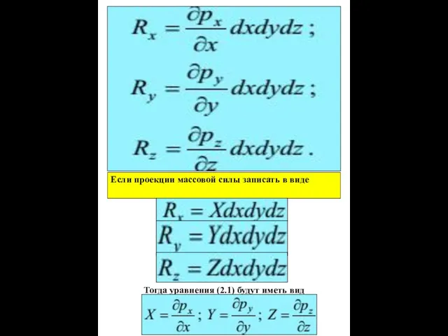 Если проекции массовой силы записать в виде Тогда уравнения (2.1) будут иметь вид
