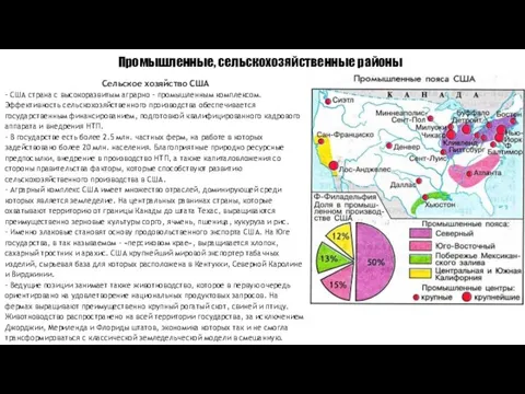 Промышленные, сельскохозяйственные районы Сельское хозяйство США - США страна с