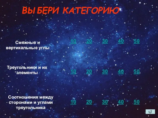 Смежные и вертикальные углы Треугольники и их элементы Соотношения между