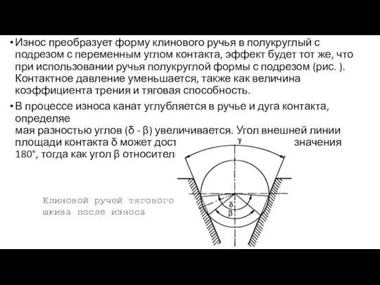 Износ преобразует форму клинового ручья в полукруглый с подрезом с