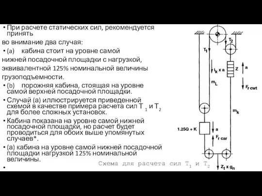 При расчете статических сил, рекомендуется принять во внимание два случая: