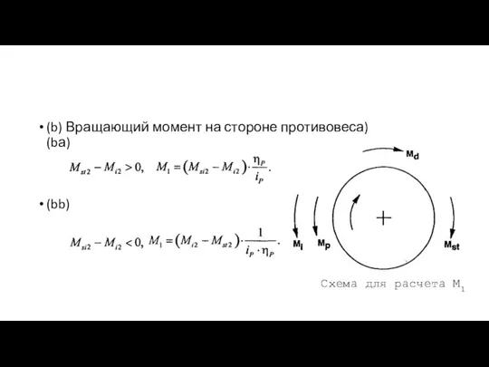 (b) Вращающий момент на стороне противовеса) (bа) (bb) Схема для расчета М1