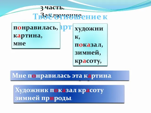 3 часть. Заключение Твоё отношение к картине понравилась, картина, мне художник, показал, зимней,