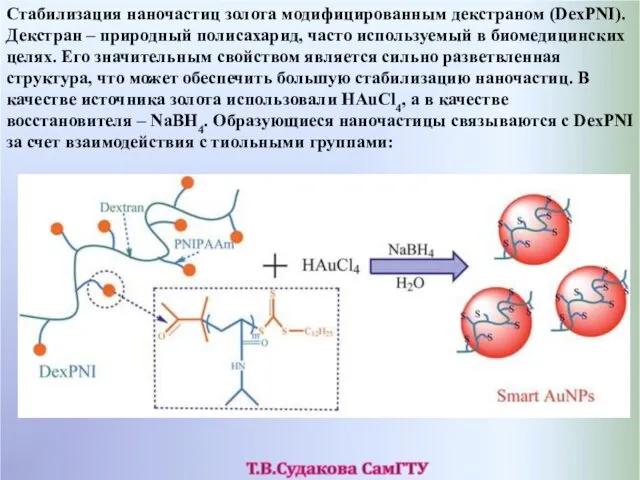 Стабилизация наночастиц золота модифицированным декстраном (DexPNI). Декстран – природный полисахарид,