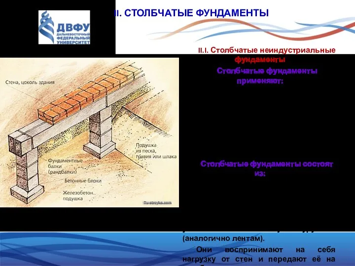 II. СТОЛБЧАТЫЕ ФУНДАМЕНТЫ II.I. Столбчатые неиндустриальные фундаменты Столбчатые фундаменты применяют: