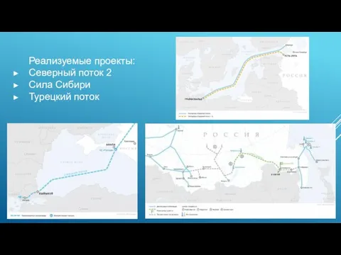 Реализуемые проекты: Северный поток 2 Сила Сибири Турецкий поток