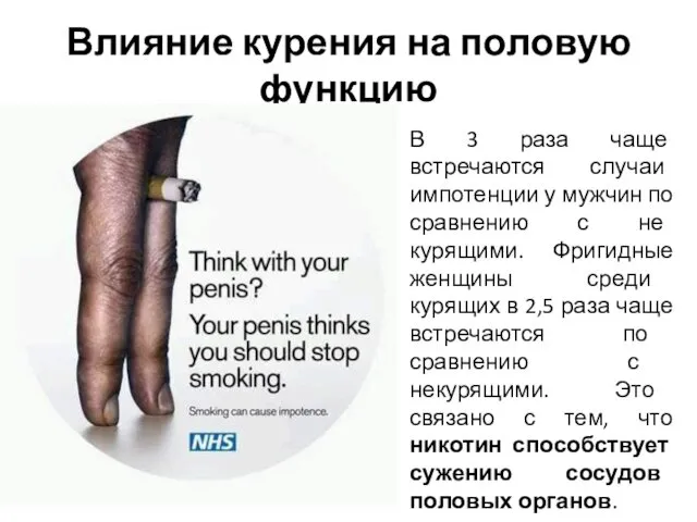 Влияние курения на половую функцию В 3 раза чаще встречаются