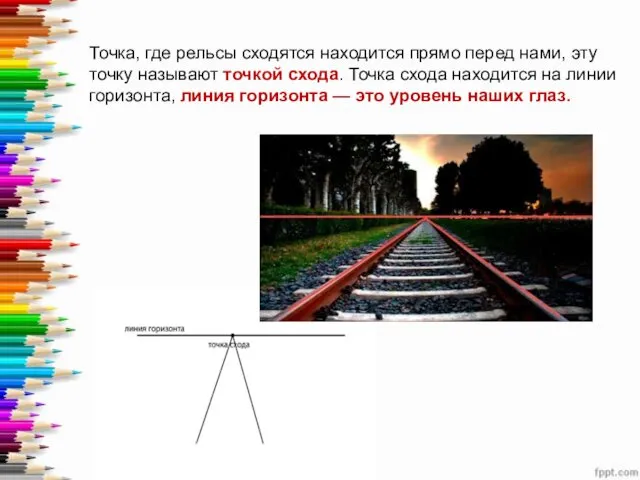 Точка, где рельсы сходятся находится прямо перед нами, эту точку