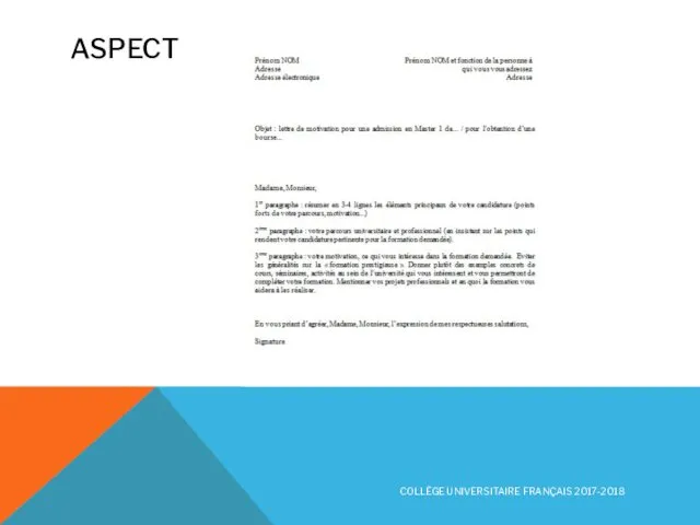 ASPECT COLLÈGE UNIVERSITAIRE FRANÇAIS 2017-2018