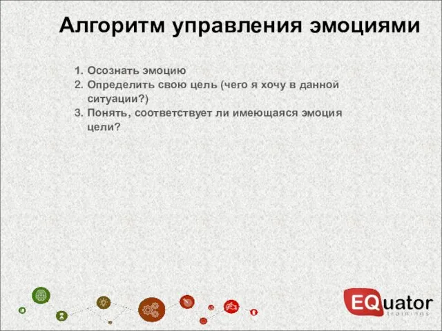 Алгоритм управления эмоциями 1. Осознать эмоцию 2. Определить свою цель