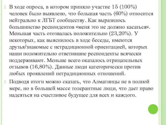 В ходе опроса, в котором приняло участие 15 (100%) человек