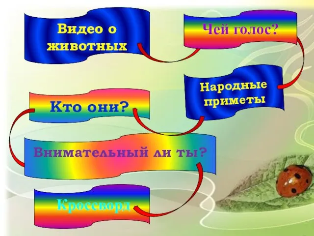 Видео о животных Кто они? Народные приметы Кроссворд Чей голос? Внимательный ли ты?