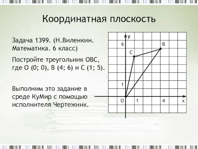 Координатная плоскость Задача 1399. (Н.Виленкин. Математика. 6 класс) Постройте треугольник