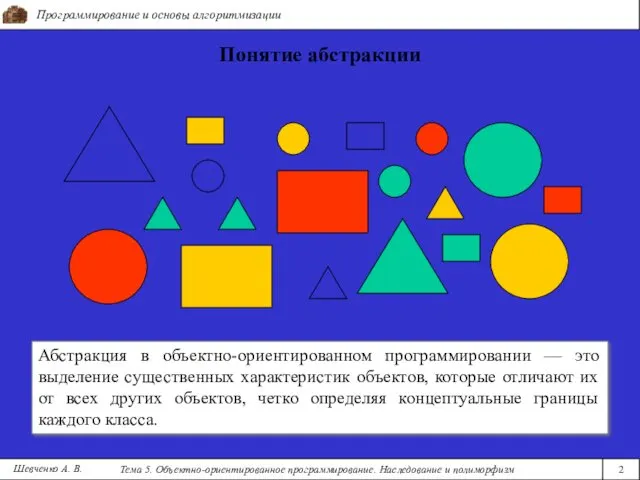 Программирование и основы алгоритмизации Тема 5. Объектно-ориентированное программирование. Наследование и