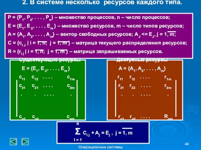 Операционные системы 2. В системе несколько ресурсов каждого типа. P = {P1, P2,