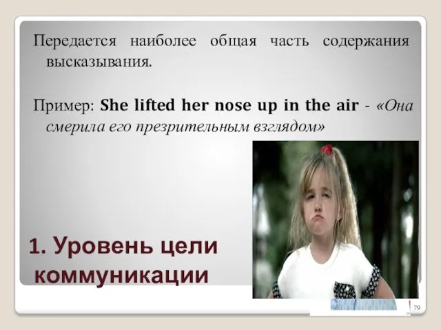 1. Уровень цели коммуникации Передается наиболее общая часть содержания высказывания.