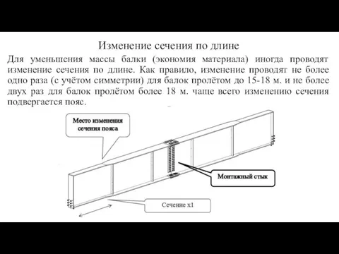 Изменение сечения по длине Для уменьшения массы балки (экономия материала)