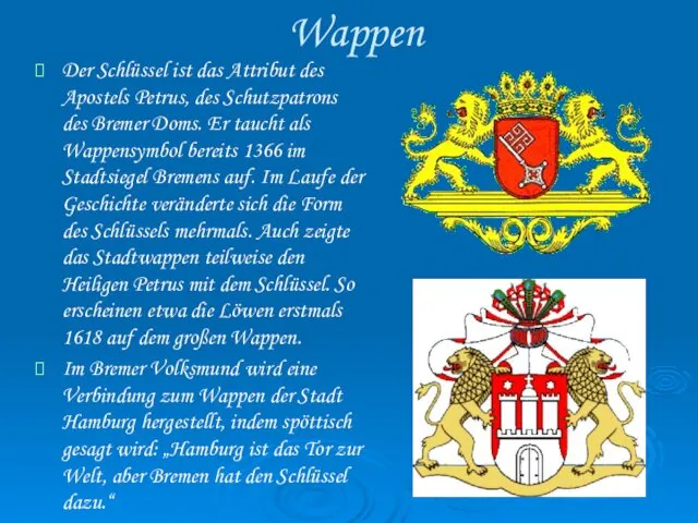 Wappen Der Schlüssel ist das Attribut des Apostels Petrus, des