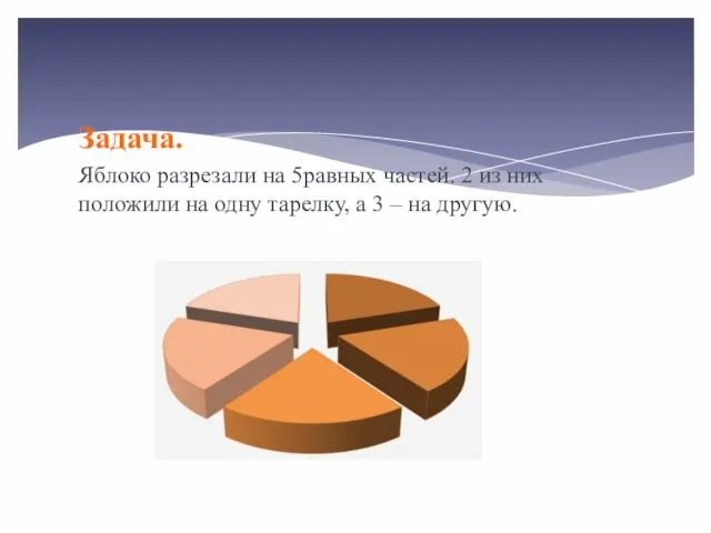 Задача. Яблоко разрезали на 5равных частей. 2 из них положили