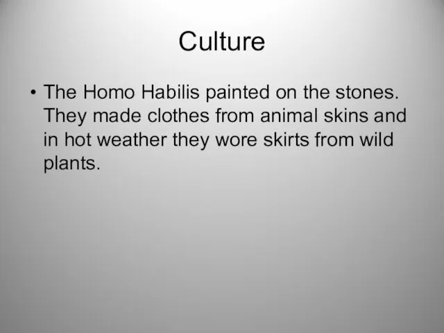 Culture The Homo Habilis painted on the stones. They made