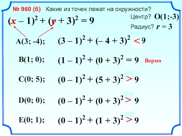 (x – 1)2 + (y + 3)2 = 9 №