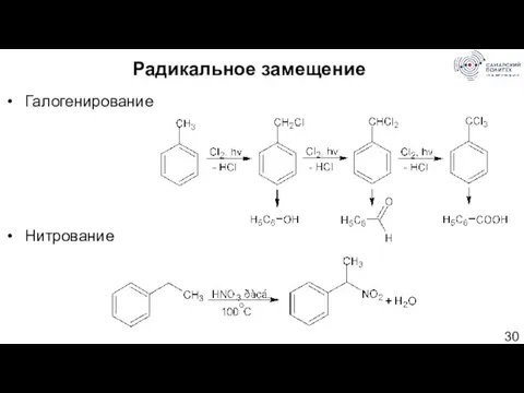 Радикальное замещение Галогенирование Нитрование