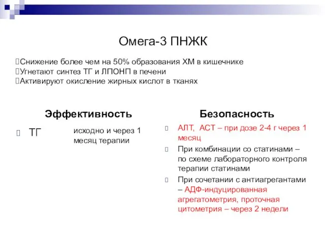 Омега-3 ПНЖК Эффективность Безопасность ТГ АЛТ, АСТ – при дозе