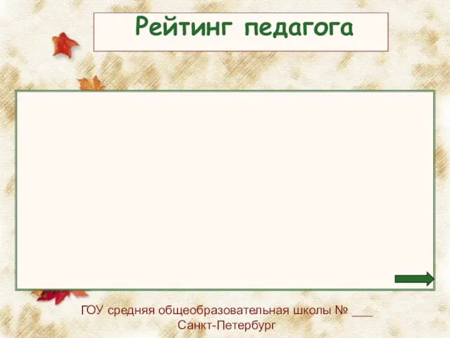 Рейтинг педагога ГОУ средняя общеобразовательная школы № ___ Санкт-Петербург