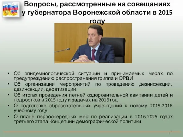 Вопросы, рассмотренные на совещаниях у губернатора Воронежской области в 2015