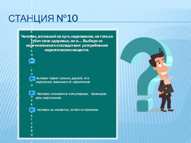 СТАНЦИЯ №10 Человек, вставший на путь наркомании, не только губит