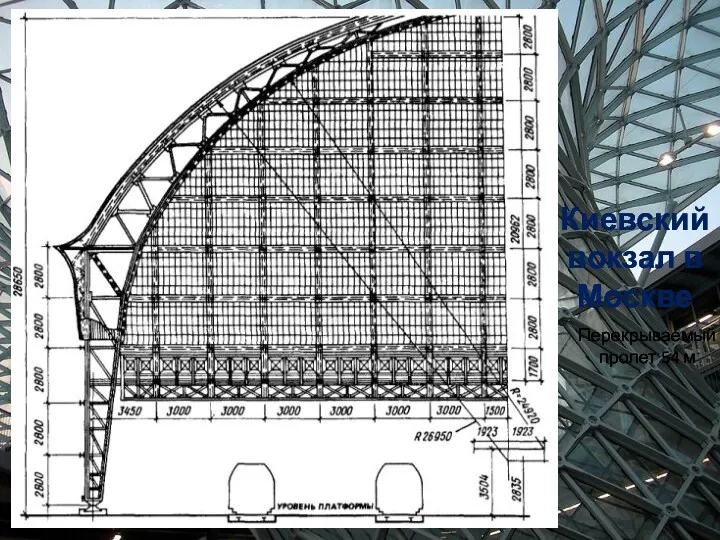 Киевский вокзал в Москве Перекрываемый пролет 54 м